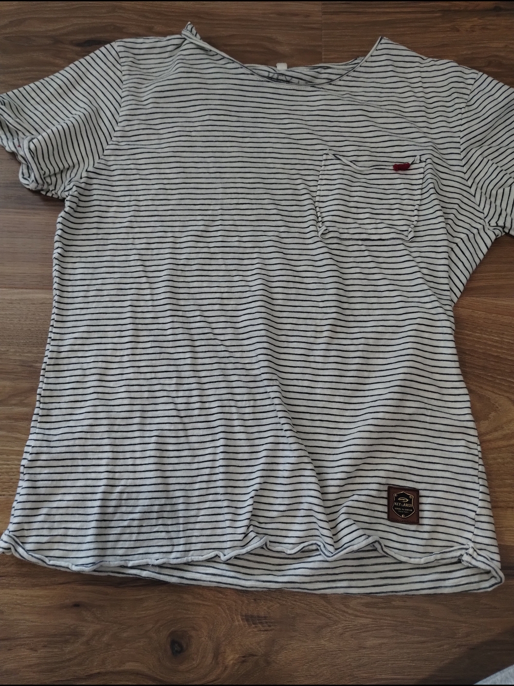 Womens Striped Crew Neck Pocket Tee - White with Black